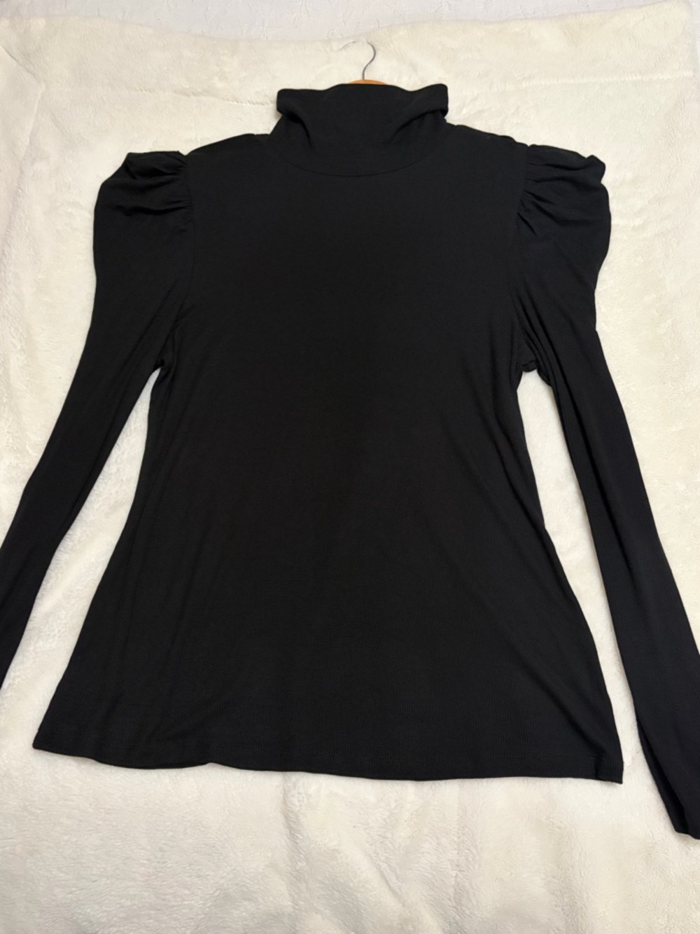 INC International Concepts Black Puff-Sleeve Turtleneck Top